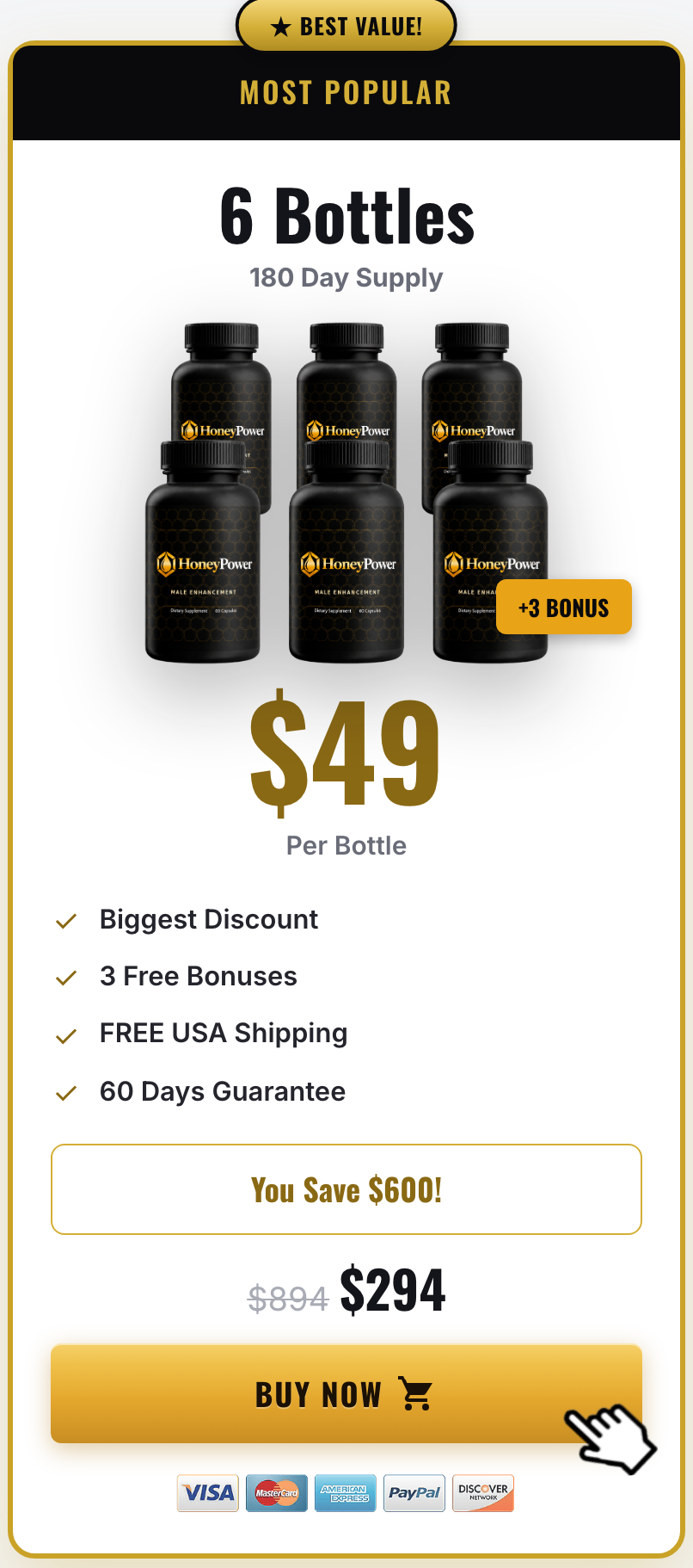 Honey Power 180 day supply pricing